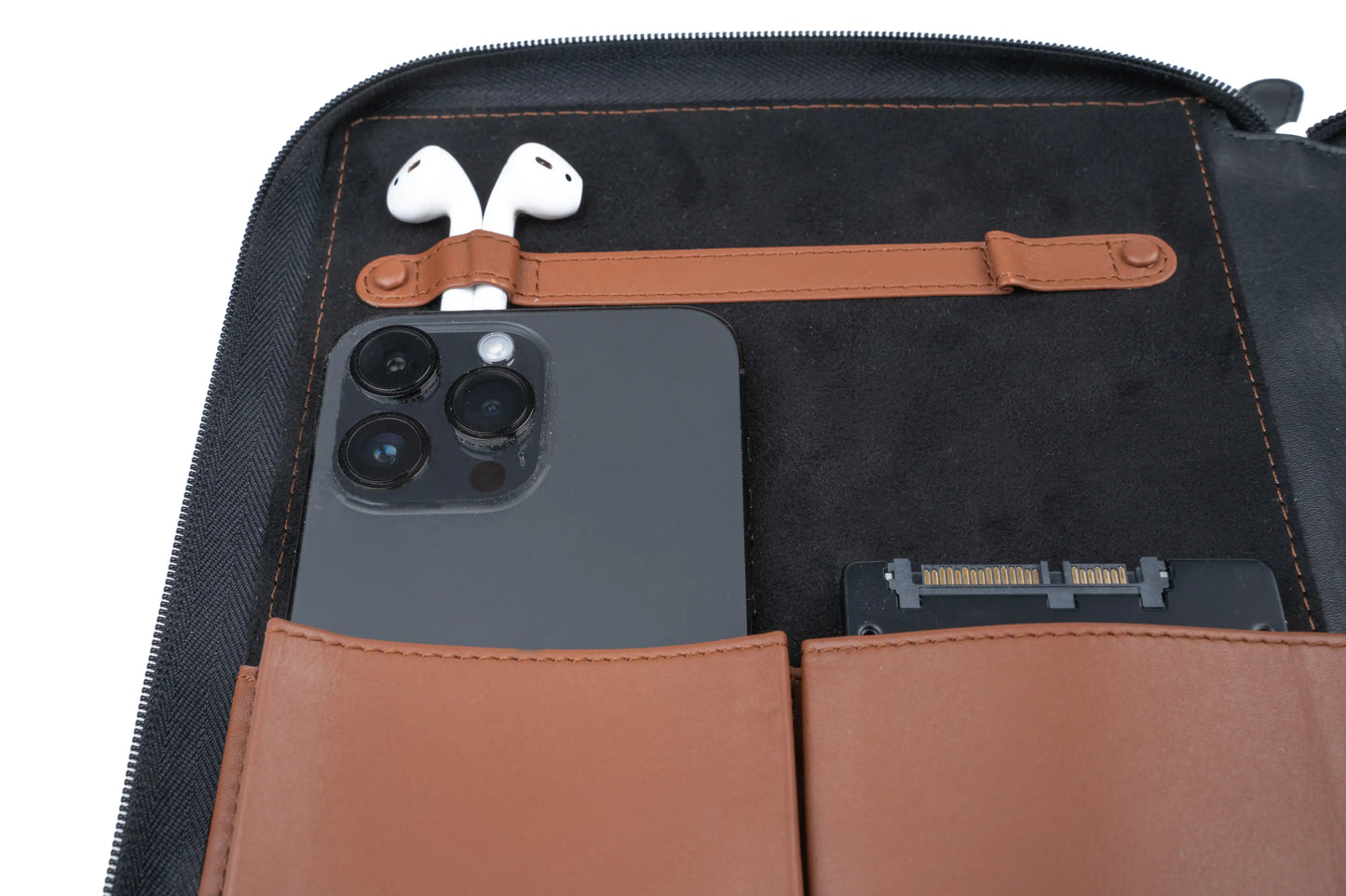 Business-Organizer | Edles Echt-Leder-Case mit 2 Fächern, Platz für A5 Block oder Tablet und wichtige Utensilien, ideal für unterwegs | HANS/SON