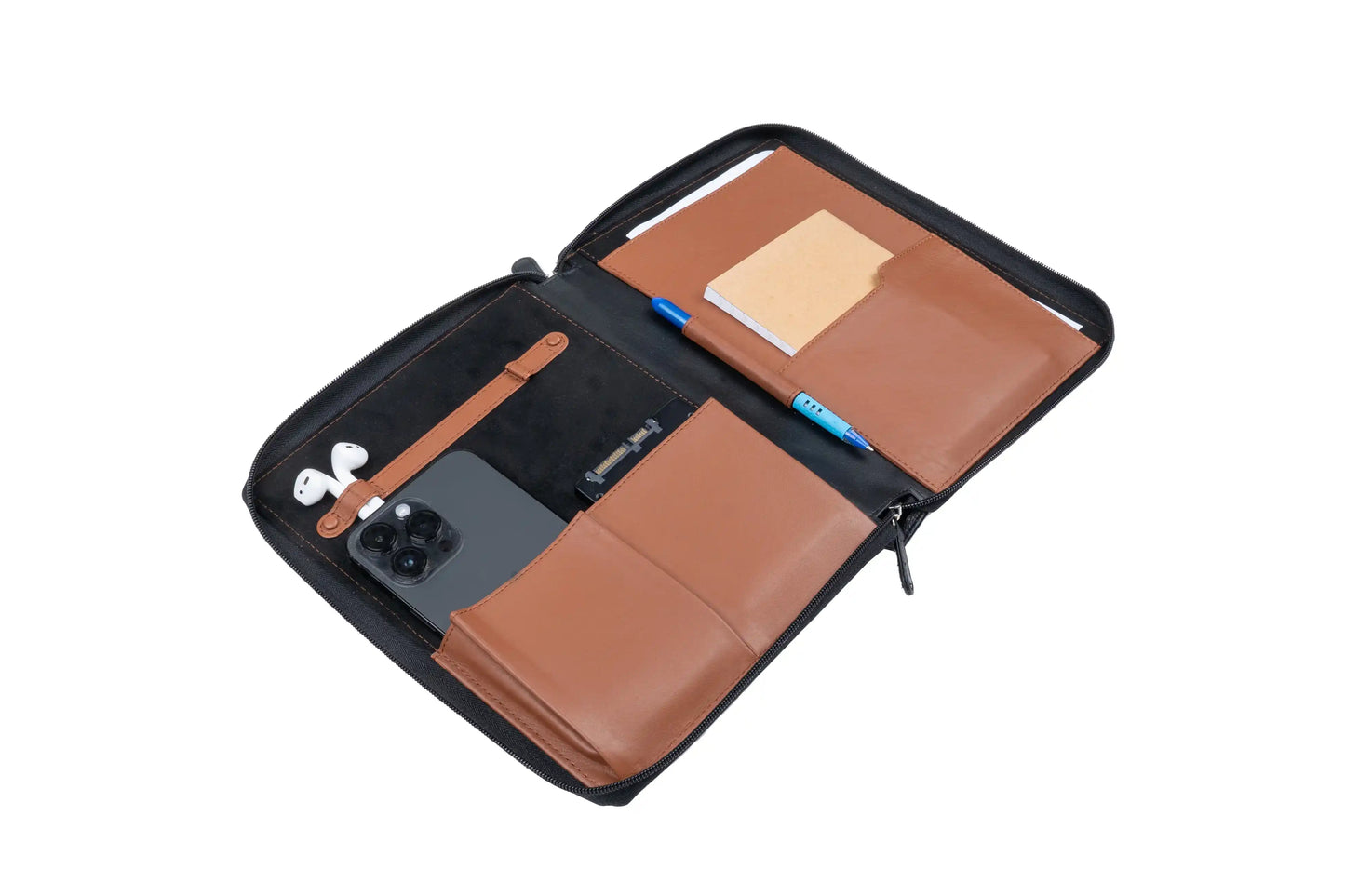 Business-Organizer | Edles Echt-Leder-Case mit 2 Fächern, Platz für A5 Block oder Tablet und wichtige Utensilien, ideal für unterwegs | HANS/SON