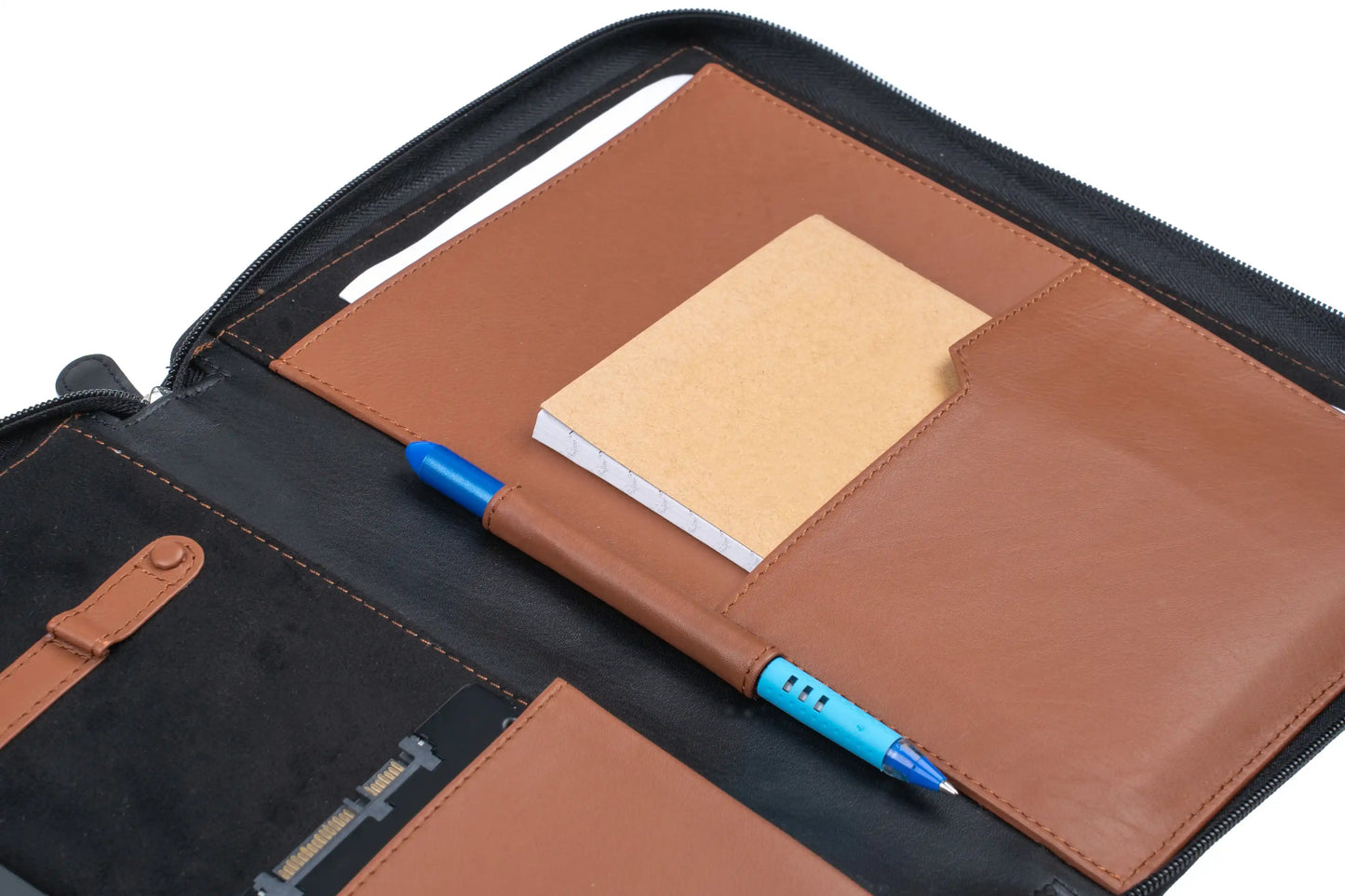 Business-Organizer | Edles Echt-Leder-Case mit 2 Fächern, Platz für A5 Block oder Tablet und wichtige Utensilien, ideal für unterwegs | HANS/SON