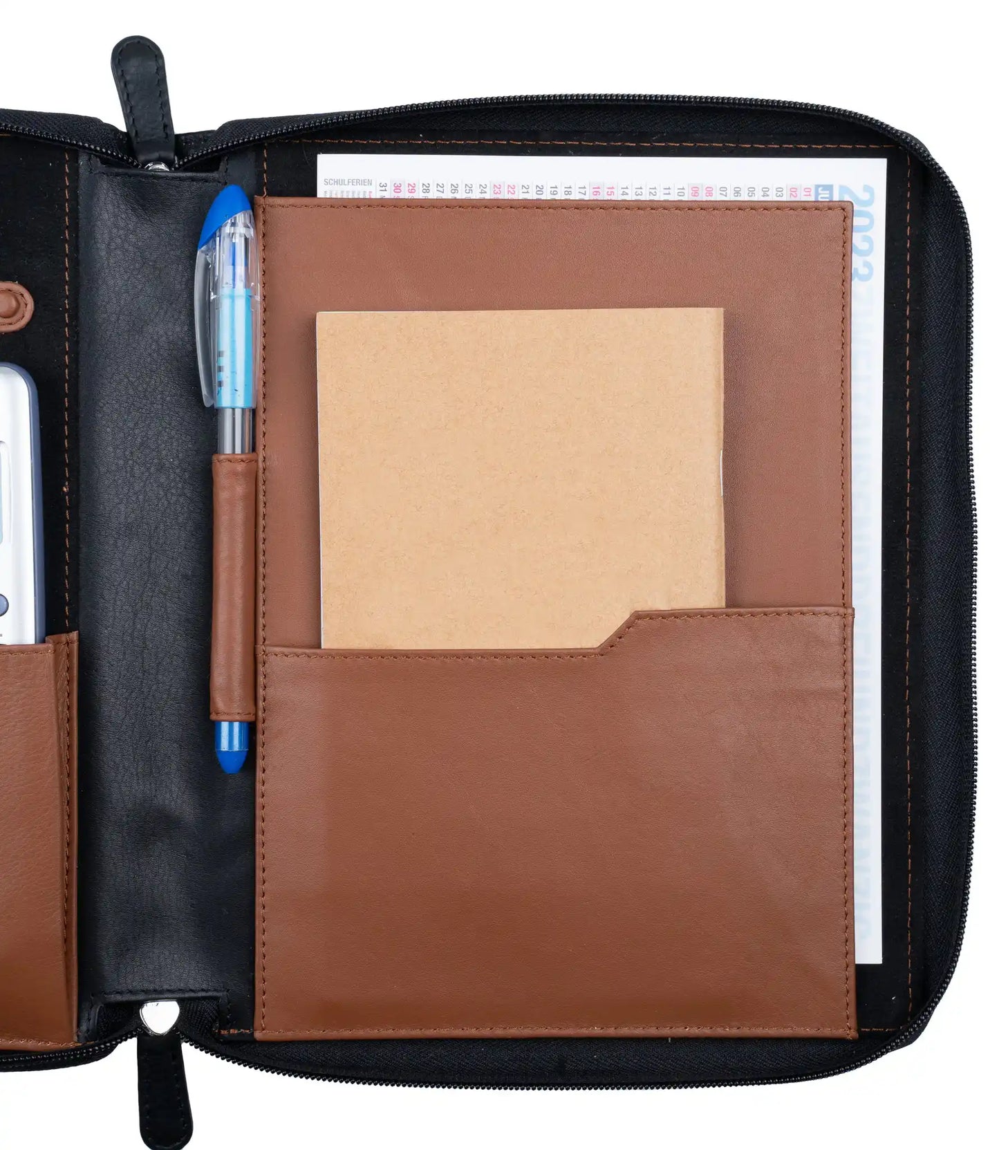 Business-Organizer | Edles Echt-Leder-Case mit 2 Fächern, Platz für A5 Block oder Tablet und wichtige Utensilien, ideal für unterwegs | HANS/SON