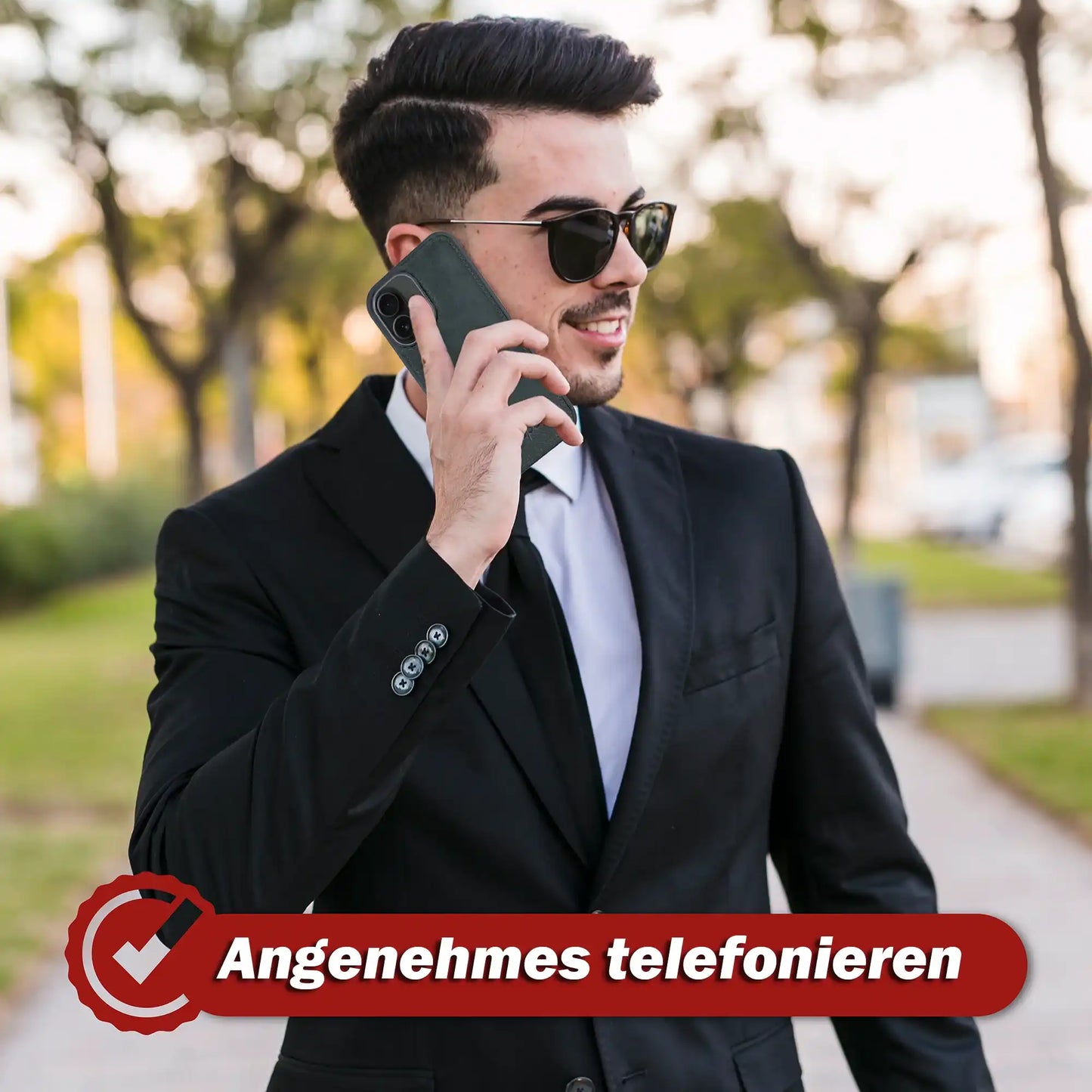 iPhone 16 Handyhülle mit gratis Displayschutz-Folie und Klappfunktion | Dünne Echtlederhülle mit MagSafe Funktion und herausnehmbarer Einzel-Hülle | HANS/SON