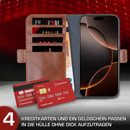 iPhone 16 Pro Leder Klapphülle Cognac