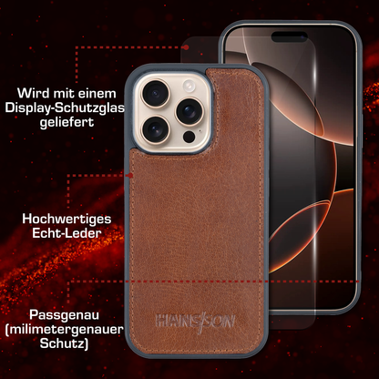 iPhone 16 Pro Leder Klapphülle Cognac