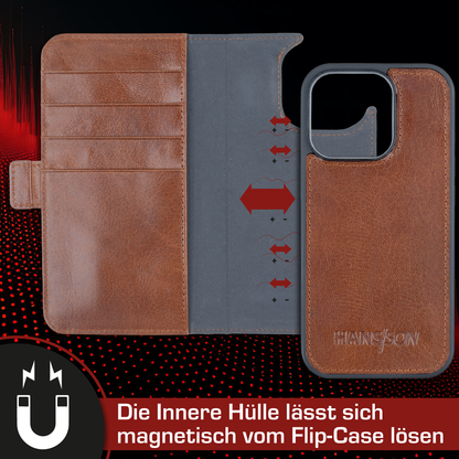 iPhone 16 Pro Leder Klapphülle Cognac