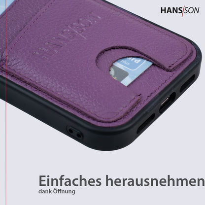 HANS/SON iPhone 15 Pro Max Handyhülle | Dünne Echtlederhülle mit zwei Keditkartenfächern