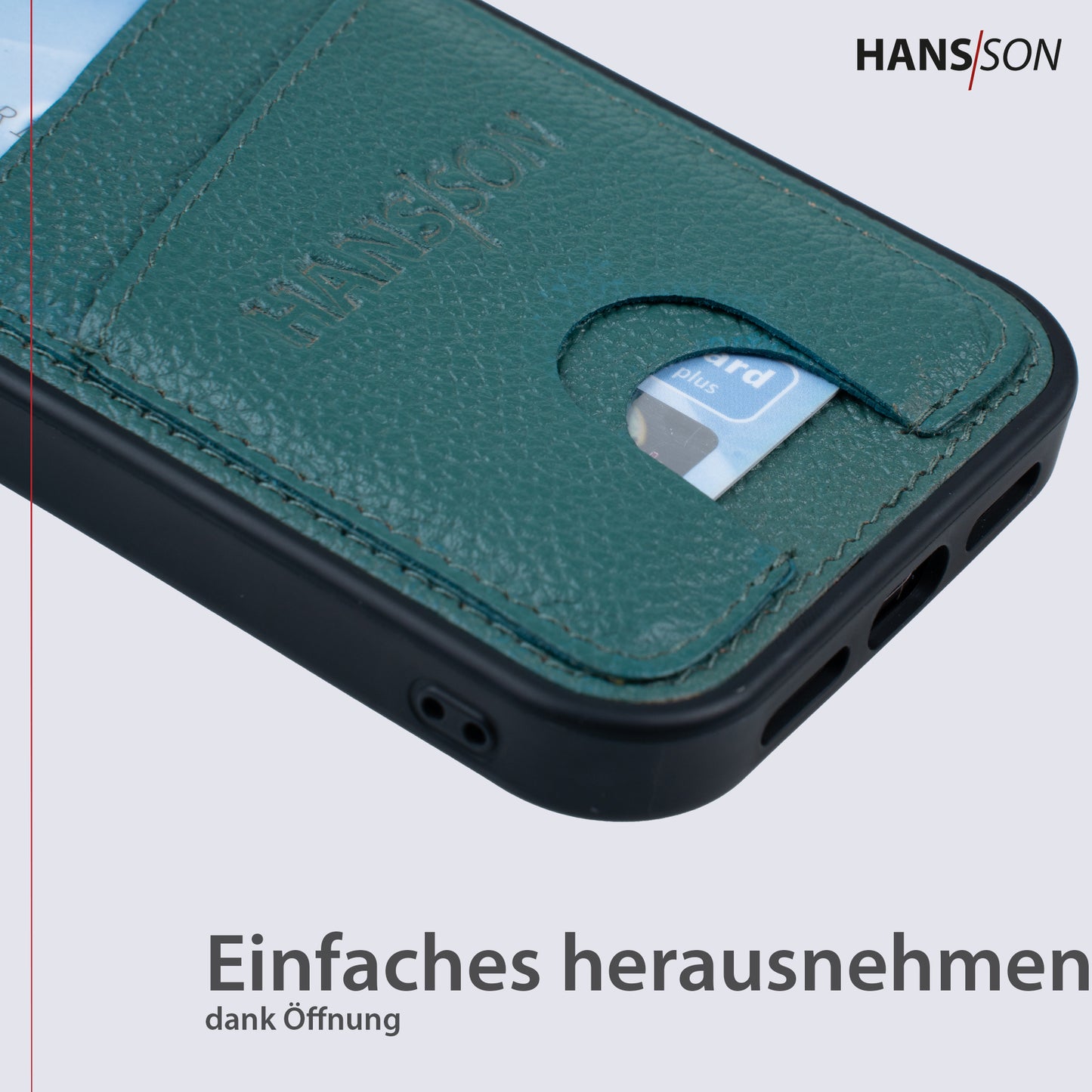 HANS/SON iPhone 15 Pro Handyhülle | Dünne Echtlederhülle mit zwei Keditkartenfächern