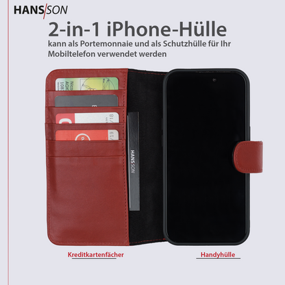 HANS/SON iPhone 15 Pro Max Handyhülle mit Klappfunktion | Dünne Echtlederhülle mit MagSafe Funktion