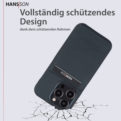 HANS/SON iPhone 15 Pro Handyhülle | Dünne Echtleder Falt-Hülle mit Kreditkartenfächer