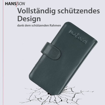 HANS/SON iPhone 15 Pro Handyhülle mit Klappfunktion | Dünne Echtlederhülle mit MagSafe Funktion