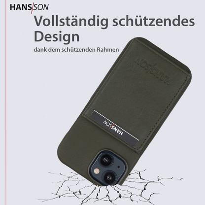 HANS/SON iPhone 15 Handyhülle | Dünne Echtleder Falt-Hülle mit Kreditkartenfächer