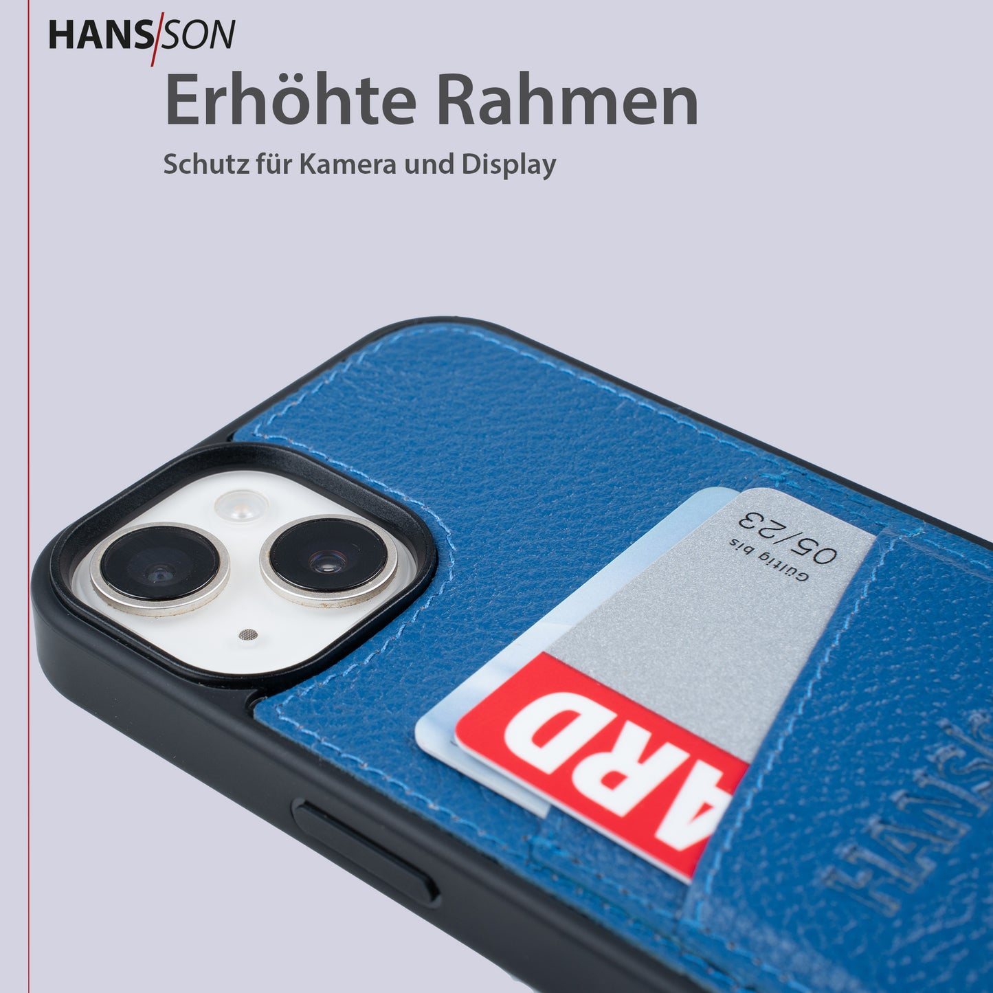 HANS/SON iPhone 14 Handyhülle | Dünne Echtlederhülle mit zwei Keditkartenfächern