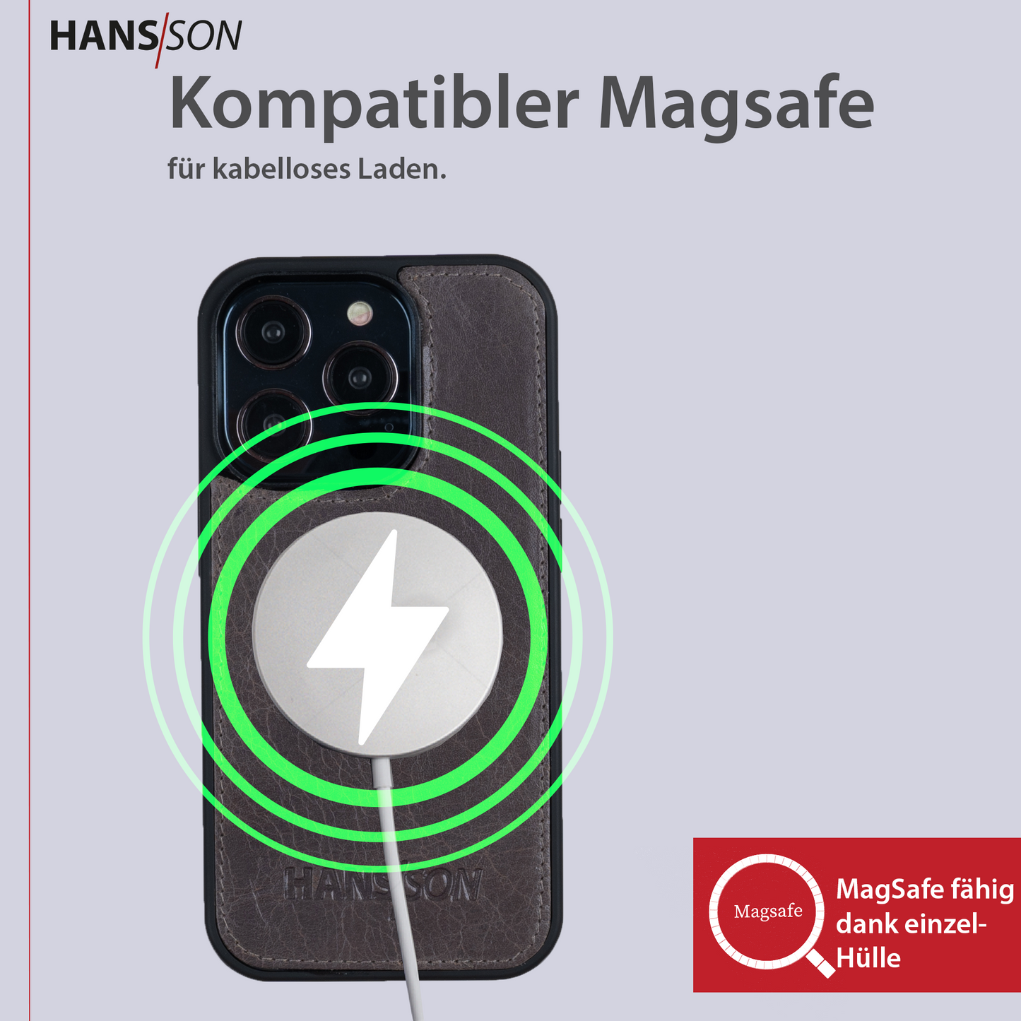 HANS/SON iPhone 14 Pro Max Handyhülle mit Klappfunktion | Dünne Echtlederhülle mit MagSafe Funktion und herausnehmbarer Einzel-Hülle