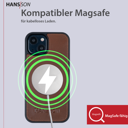 HANS/SON iPhone 15 Handyhülle | Dünne Echtlederhülle mit MagSafe Funktion