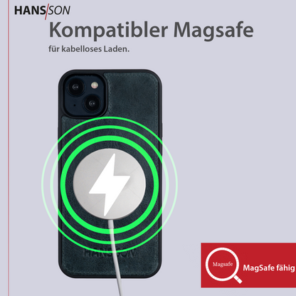 HANS/SON iPhone 13 Handyhülle | Dünne Echtlederhülle mit MagSafe Funktion