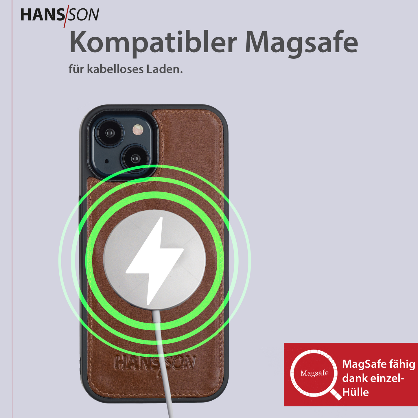 HANS/SON iPhone 15 Handyhülle mit Klappfunktion | Dünne Echtlederhülle mit MagSafe Funktion und herausnehmbarer Einzel-Hülle