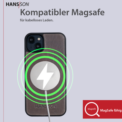 HANS/SON iPhone 14 Plus Handyhülle | Dünne Echtlederhülle mit MagSafe Funktion