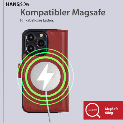 HANS/SON iPhone 15 Pro Max Handyhülle mit Klappfunktion | Dünne Echtlederhülle mit MagSafe Funktion