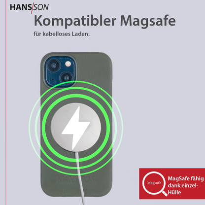 HANS/SON iPhone 15 Handyhülle mit Klappfunktion | Dünne Echtlederhülle mit MagSafe Funktion und herausnehmbarer Einzel-Hülle