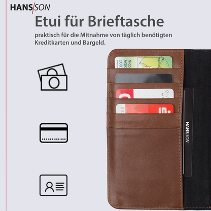 HANS/SON iPhone 15 Handyhülle mit Klappfunktion | Dünne Echtlederhülle mit MagSafe Funktion und herausnehmbarer Einzel-Hülle