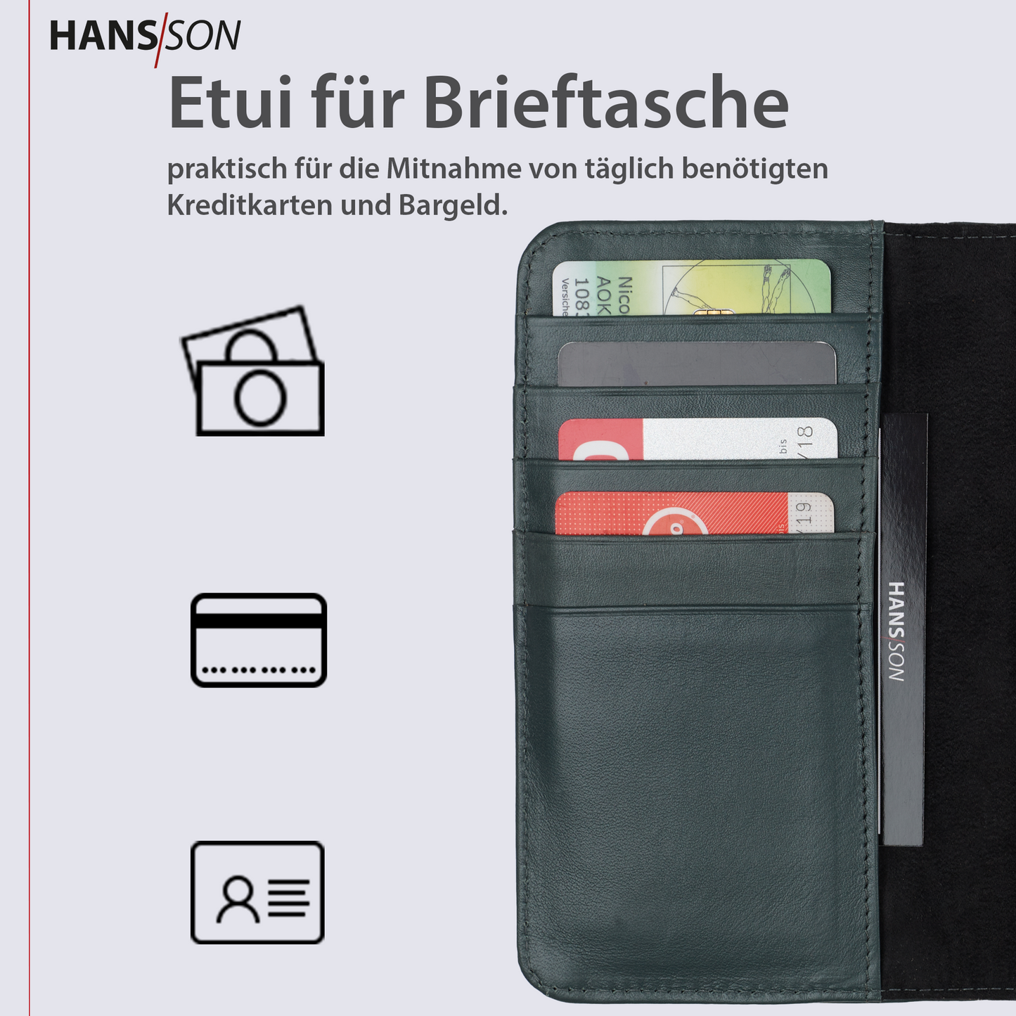 HANS/SON iPhone 15 Pro Handyhülle mit Klappfunktion | Dünne Echtlederhülle mit MagSafe Funktion und herausnehmbarer Einzel-Hülle