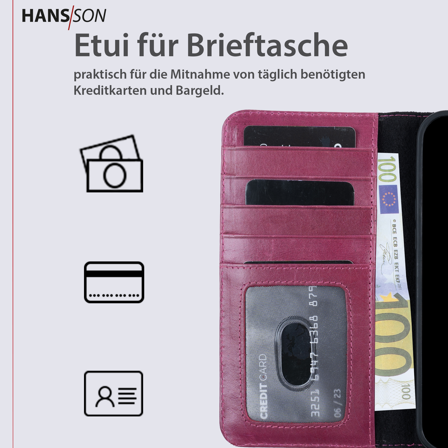 HANS/SON iPhone 12 / 12 Pro Handyhülle mit Klappfunktion | Dünne Echtlederhülle mit MagSafe Funktion und herausnehmbarer Einzel-Hülle