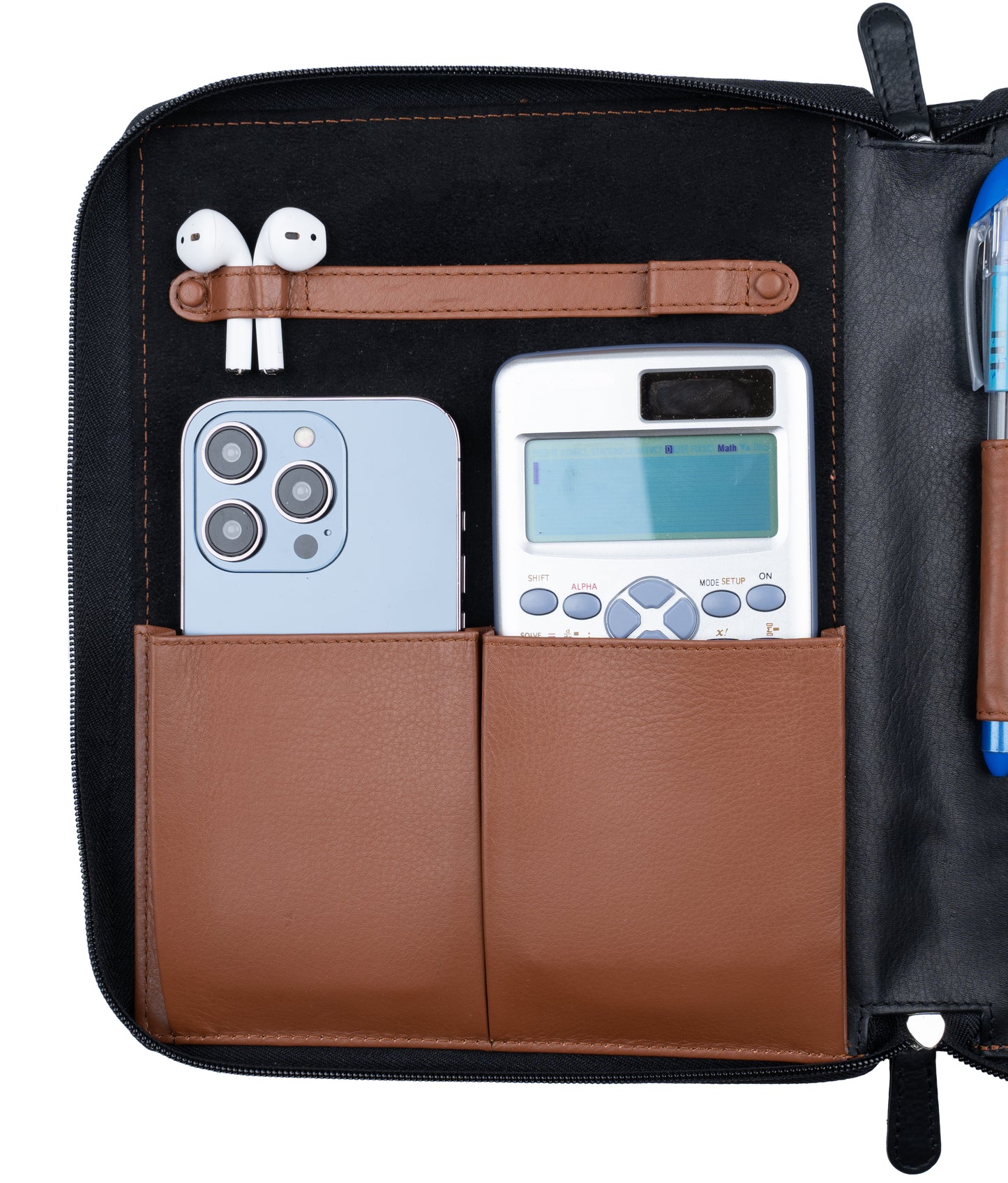 HANS/SON Business-Organizer | Edles Echt-Leder-Case mit 2 Fächern, Platz für A5 Block oder Tablet und wichtige Utensilien, ideal für unterwegs