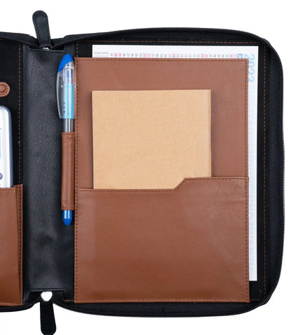 Business-Organizer | Edles Echt-Leder-Case mit 2 Fächern, Platz für A5 Block oder Tablet und wichtige Utensilien, ideal für unterwegs | HANS/SON