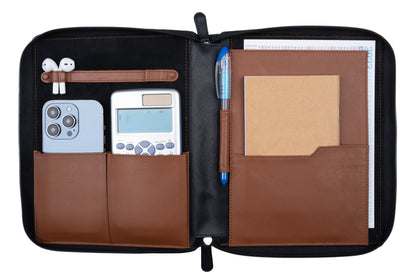 HANS/SON Business-Organizer | Edles Echt-Leder-Case mit 2 Fächern, Platz für A5 Block oder Tablet und wichtige Utensilien, ideal für unterwegs