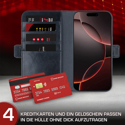 iPhone 16 Pro Max Leder Klapphülle Schwarz