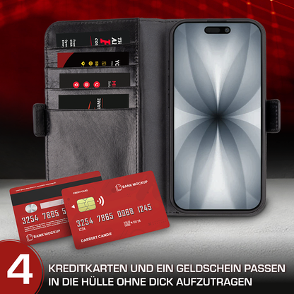 iPhone 17 Handyhülle mit gratis Displayschutz-Folie und Klappfunktion | Dünne Echtlederhülle mit MagSafe Funktion und herausnehmbarer Einzel-Hülle | HANS/SON