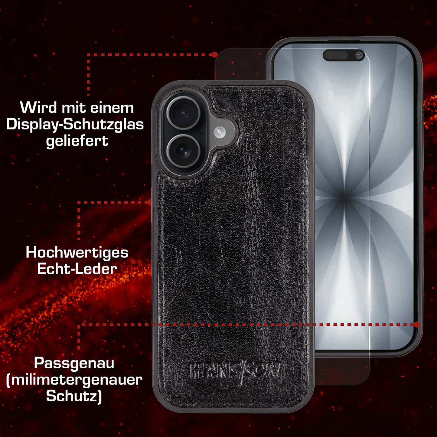 iPhone 17 Handyhülle mit gratis Displayschutz-Folie und Klappfunktion | Dünne Echtlederhülle mit MagSafe Funktion und herausnehmbarer Einzel-Hülle | HANS/SON