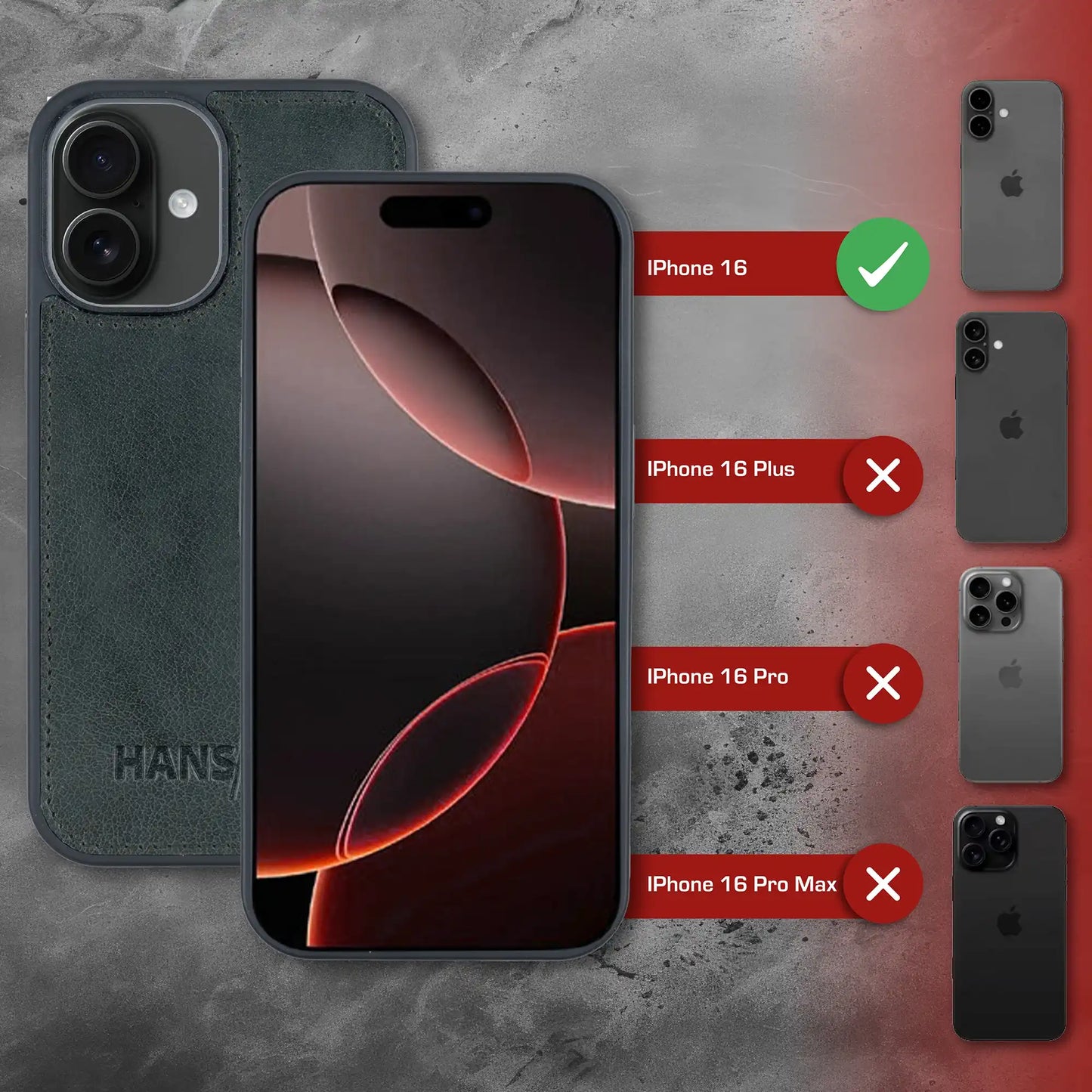 iPhone 16 Handyhülle mit gratis Displayschutz-Folie und Klappfunktion | Dünne Echtlederhülle mit MagSafe Funktion und herausnehmbarer Einzel-Hülle | HANS/SON