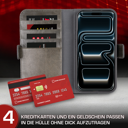 iPhone 17 Pro Handyhülle mit Gratis Displayschutz-Folie und Klappfunktion | Dünne Echtlederhülle mit MagSafe Funktion und herausnehmbarer Einzel-Hülle | HANS/SON
