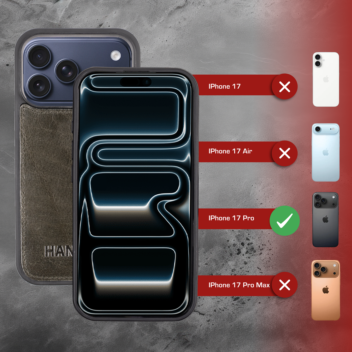 iPhone 17 Pro Handyhülle mit Gratis Displayschutz-Folie und Klappfunktion | Dünne Echtlederhülle mit MagSafe Funktion und herausnehmbarer Einzel-Hülle | HANS/SON