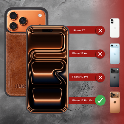 iPhone 17 Pro Max Handyhülle mit gratis Displayschutz-Folie und Klappfunktion | Dünne Echtlederhülle mit MagSafe Funktion und Einzel-Hülle | HANS/SON